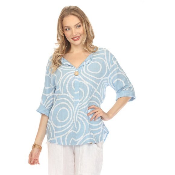 Light Blue Circle Print one button detail top - Picture 4 of 12